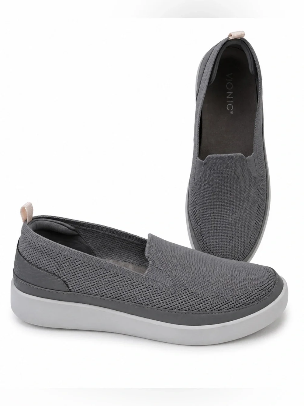 VIONIC Women's Gray Essence Sidney Knit Platform Slip-On Shoes Sneakers 8